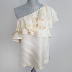 Banana Republic One Shoulder Ruffle Ivory Top M